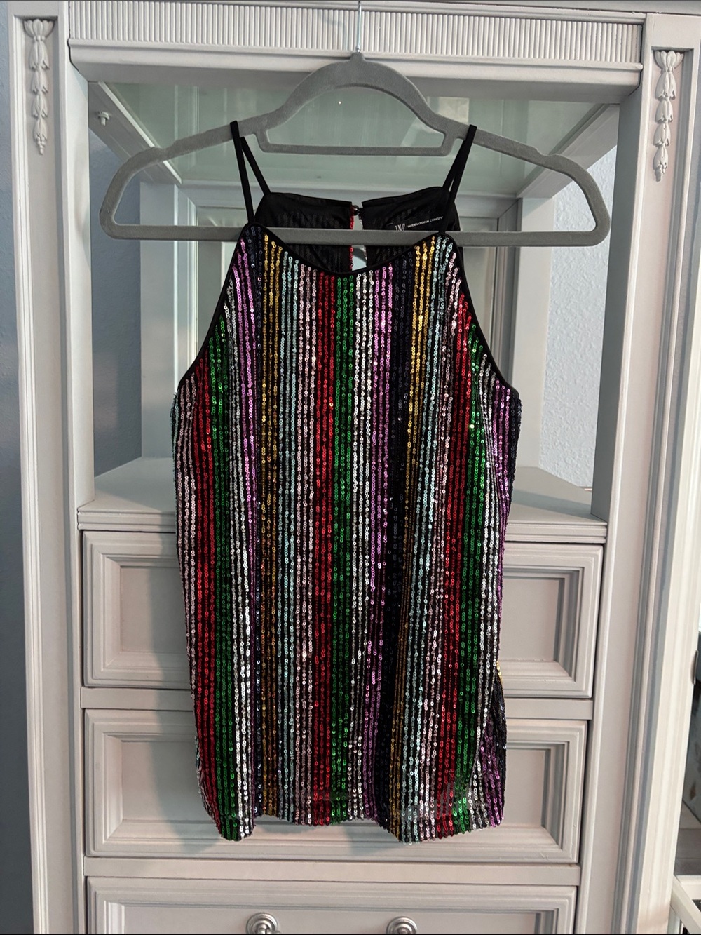 INC International Concepts Multi-Color Sequin Striped Halter Tank Top